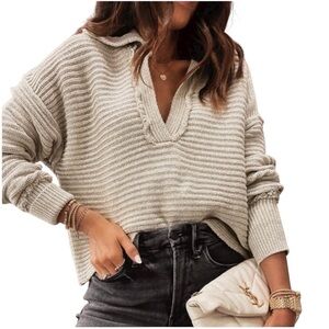 Free People Marlie Oversized Sweater Beige Ribbed Women’s Small